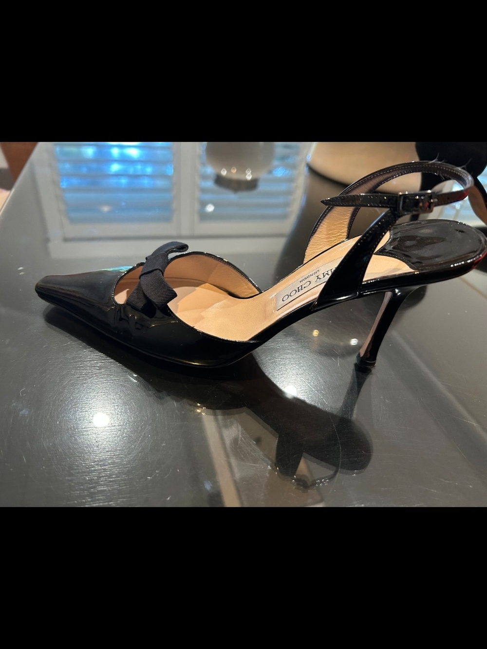 JIMMY CHOO VINTAGE BLACK PATENT LEATHER SLING BACK PUMPS SIZE 41 – EXCELLENT CON